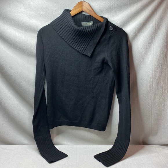 Banana Republic black extra fine Italian merino wool cowl neck sweater sz small - Picture 1 of 4